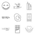 Infant school icons set, outline style
