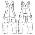 Infant Woven Overall / Toddler Boys Dungaree fashion flat sketch template. Technical Fashion Illustration.