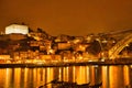 Infante`s Bridge at night Douro River Porto Portugal. Famous landmark. Cityscape of Porto Oporto old town, Portugal. Valley of Royalty Free Stock Photo