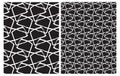 Set of 2 Hand Drawn Irregular Geometric Vector Patterns. White Brush Lines Isolated on a Black Background.