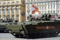 Infantry fighting vehicle BMP on medium tracked platform kurganets-25 for the parade rehearsal in Moscow. Royalty Free Stock Photo