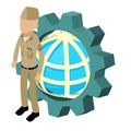 Infantry soldier icon isometric vector. Soldier in military uniform globe grid Royalty Free Stock Photo