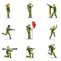 Infantry Soldiers In Full Military Khaki Uniform With Guns During War Operation Collection Of Cartoon Land Forces