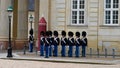 Infantry soldiers of the Royal Life Guards of Denmark (Den Kongelige Livgarde) awaiting the change of guards.