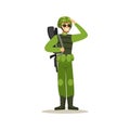 Infantry troops soldier character in camouflage combat uniform doing a hand salute vector Illustration