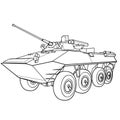 Infantry vehicle sketch, coloring book, isolated object on white background, vector illustration