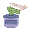 donation box to collect funds from donors. Flat vector illustration isolated on white background Royalty Free Stock Photo