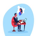 Infatuated businessman sitting office workplace thinking woman dream hard working concept cartoon character isolated Royalty Free Stock Photo