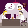 Infatuated man manager corresponds with sweetheart through Royalty Free Stock Photo