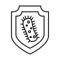 Infected cell with covid19 in shield line style icon