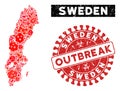 Outbreak Collage Sweden Map with Textured OUTBREAK Watermark