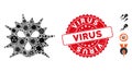 Outbreak Collage Virus Icon with Scratched Round Virus Stamp