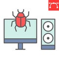 Infected computer color line icon, security and pc virus, computer virus attack sign vector graphics, editable stroke