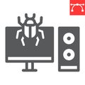 Infected computer glyph icon, security and pc virus, computer virus attack sign vector graphics, editable stroke solid