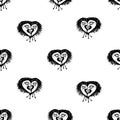 Infected Heart Black and White Motif Seamless Pattern Royalty Free Stock Photo