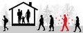 Infected person walking in outdoors among healthy people. Stay at home, Coronavirus quarantine. Vector illustration