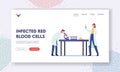Infected Red Blood Cells Landing Page Template. Scientists Research in Laboratory, Man Look in Microscope, Chemistry Royalty Free Stock Photo