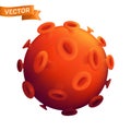 Infected red virus cell. Vector 3d realistic close up illustration of computer microbe, Coronavirus Covid-19 or human allergy