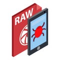 Infected smartphone icon isometric vector. Smartphone with bug raw file format