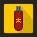 Infected USB flash drive icon, flat style Royalty Free Stock Photo