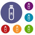 Infected USB flash drive icons set Royalty Free Stock Photo