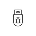 Infected USB flash drive outline icon