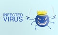 Infected virus - word Corona virus cartoon blue with sword isolated with color background. covid-19. Virus illustration. bad face