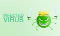 Infected virus - word Corona virus cartoon green with sword isolated with color background. covid-19. Virus illustration. bad face