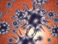 Infection, cell and molecule with abstract, render or illustration of virus. Immune system, micro biology and sick for