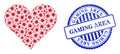 Distress Gaming Area Badge and Cell Playing Card Heart Suit Collage Icon