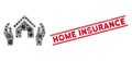 Infection Collage Realty Insurance Hands Icon and Grunge Home Insurance Stamp with Lines