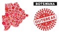 Outbreak Collage Botswana Map with Scratched OUTBREAK Stamp Seal Royalty Free Stock Photo