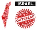 Biohazard Collage Israel Map with Textured OUTBREAK Seal