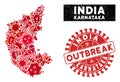 Contagious Collage Karnataka State Map with Scratched OUTBREAK Stamp Seal