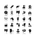 Infectious diseases drop shadow black glyph icons set. Different pandemic infections, contagious viral illnesses Royalty Free Stock Photo