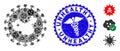 Infectious Mosaic Chinese Virus Icon with Caduceus Distress Unhealthy Stamp