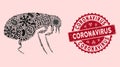 Biohazard Collage Flea Icon with Scratched Coronavirus Seal