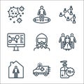 infectious pandemics line icons. linear set. quality vector line set such as alcohol gel, ambulance, isolation, avoid crowds,