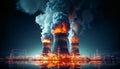 Infernal Power: Fire Engulfs Nuclear Plant, Smoke Fills the Sky, generative ai Royalty Free Stock Photo