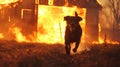 Inferno Evader: Brave Dog Flees Burning Barn. Royalty Free Stock Photo