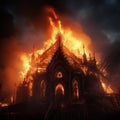 Inferno of Faith: The Gothic Church Engulfed in Flames