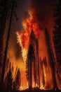 Inferno in the Forest: Devastating Fire Consuming Tall Trees.