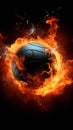 Inferno inspired volleyball on a black background, symbolizing blazing passion