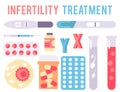 Infertility pregnancy problems medical maternity vector signs treatment fertilization processes infographic tools