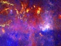 Infinite Beautiful Cosmos Dark Blue And Red Background With Nebula, Cluster Of Stars In Outer Space. Beauty Of Endless Universe