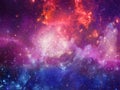 Infinite beautiful cosmos purple,blue and red background with nebula, cluster of stars in outer space. Beauty of endless Universe Royalty Free Stock Photo