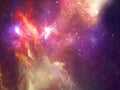 Infinite beautiful cosmos purple and red background with nebula, cluster of stars in outer space. Beauty of endless Universe Royalty Free Stock Photo