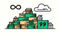 Infinite Boxes Stack, Infinity Symbol, Cloud, Number 99, Gift Boxes symbolizing abundance and endless supply Royalty Free Stock Photo
