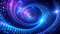 Infinite Digital Spiral Tunnel with Binary Code and Cosmic Nebula Glow abstract background Royalty Free Stock Photo
