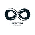 Infinite friendship, friends forever, special vector logo combined with two symbols of eternity loop and human